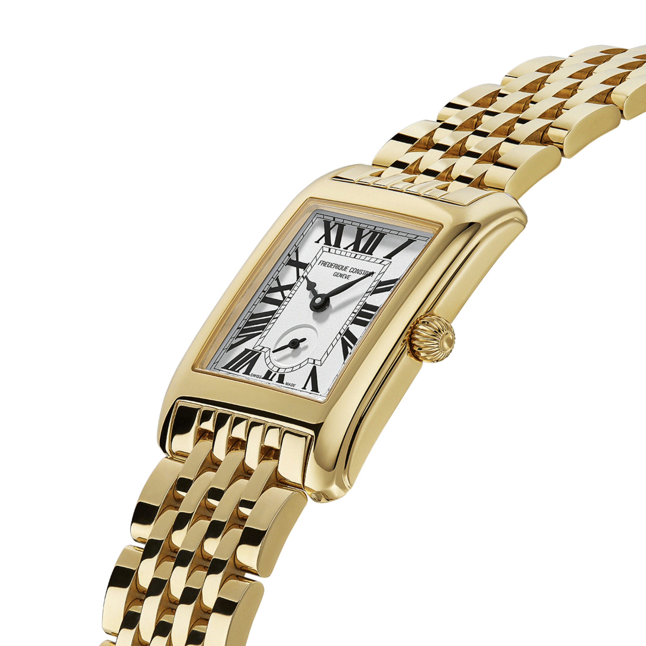 Frédérique Constant Classics Carree Small Seconds PVD Yellow gold quartz white dial steel bracelet 36 x 25,20 mm