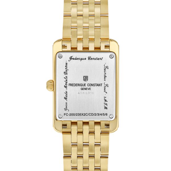 Montre Frédérique Constant Classics Carrée Small Seconds PVD Or jaune quartz cadran blanc bracelet acier 36 x 25,20 mm