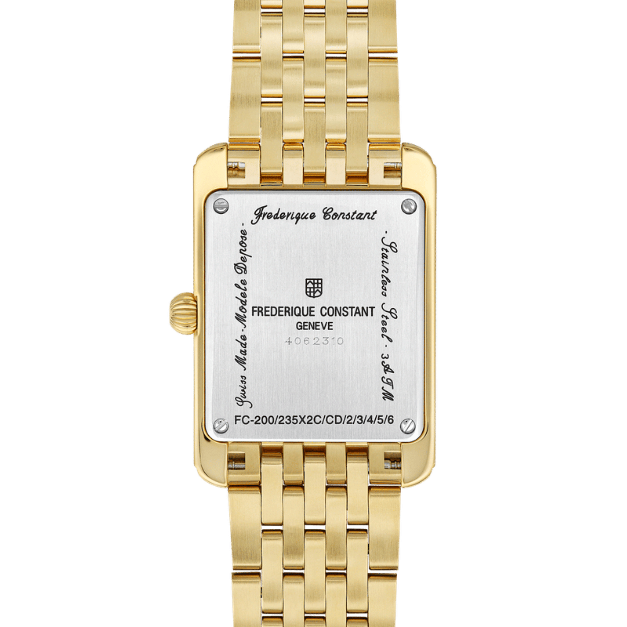 Montre Frédérique Constant Classics Carrée Small Seconds PVD Or jaune quartz cadran blanc bracelet acier 36 x 25,20 mm