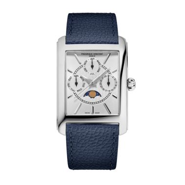 Montre Frédérique Constant Classics Carrée Calendar Moonphase quartz cadran argenté bracelet cuir 30 x 42 mm