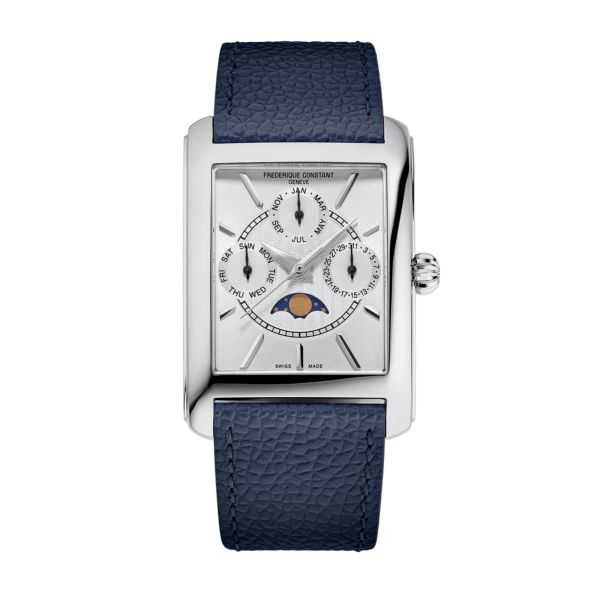 Frédérique Constant Classics Carree Calendar Moonphase quartz silver dial leather strap 30 x 42 mm