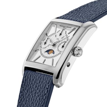 Montre Frédérique Constant Classics Carrée Calendar Moonphase quartz cadran argenté bracelet cuir 30 x 42 mm