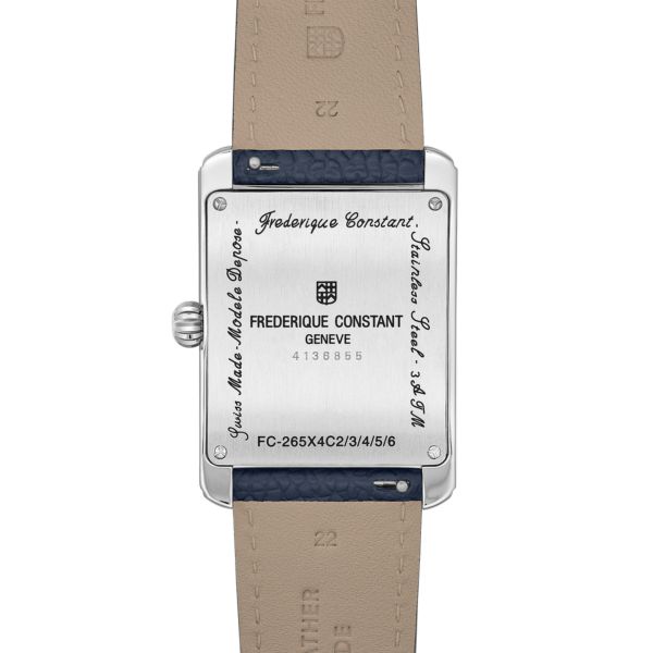 Montre Frédérique Constant Classics Carrée Calendar Moonphase quartz cadran argenté bracelet cuir 30 x 42 mm