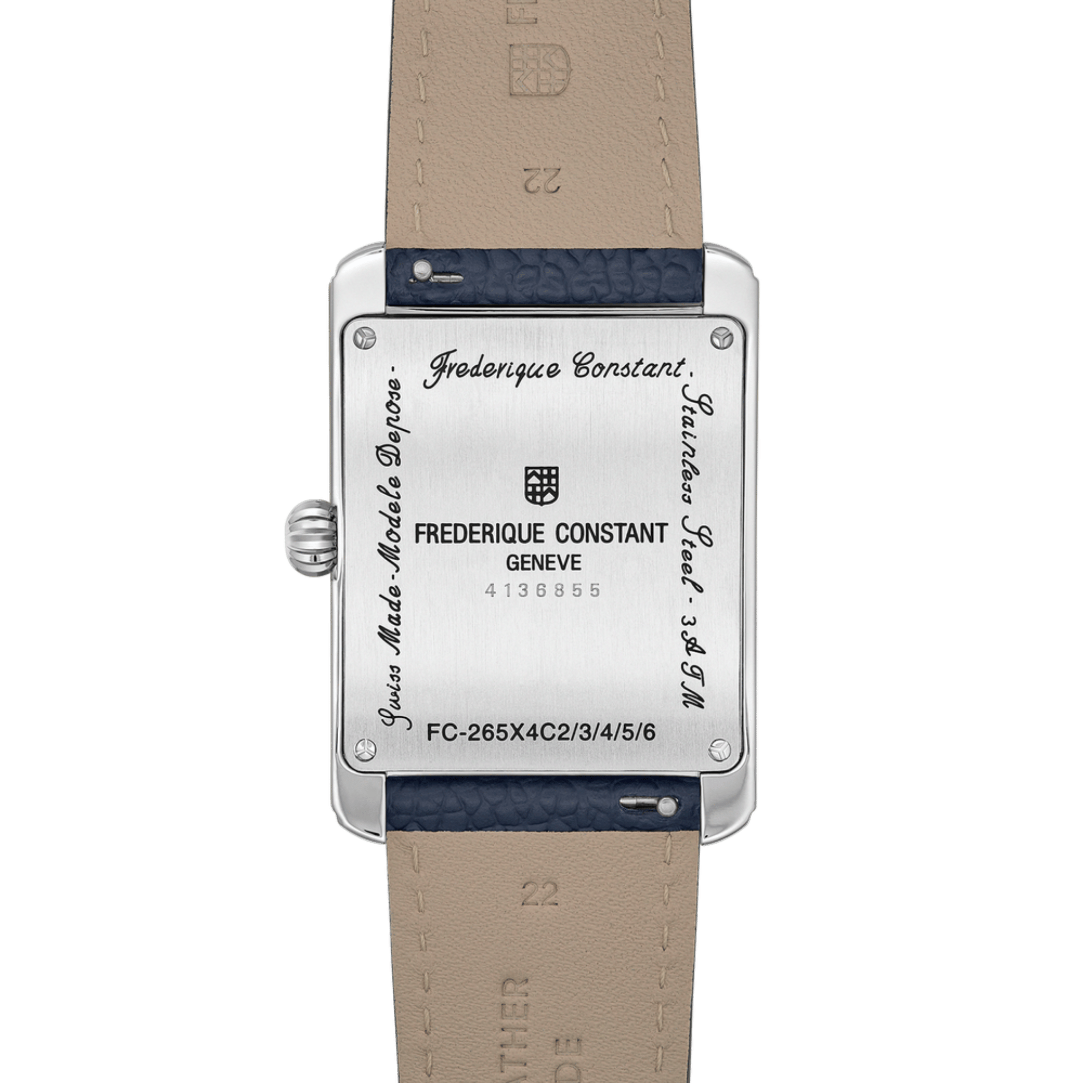 Montre Frédérique Constant Classics Carrée Calendar Moonphase quartz cadran argenté bracelet cuir 30 x 42 mm