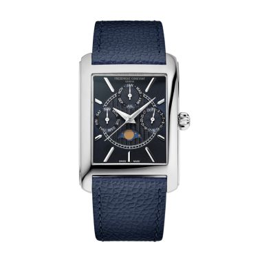 Frédérique Constant Classics Carree Calendar Moonphase quartz blue dial leather strap 30 x 42 mm