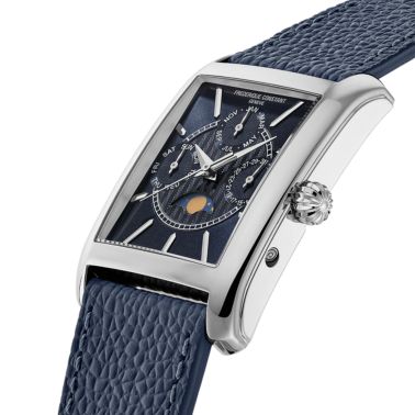 Frédérique Constant Classics Carree Calendar Moonphase quartz blue dial leather strap 30 x 42 mm
