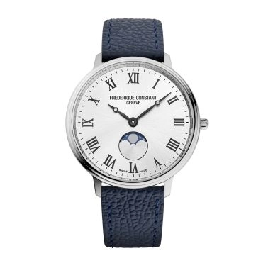 Montre Frédérique Constant Classics Moonphase quartz cadran argenté bracelet cuir 39 mm