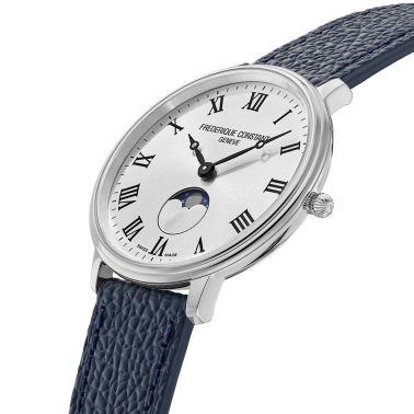 copy ofFrédérique Constant Classics Moneta Moonphase quartz silver dial leather strap 37 mm