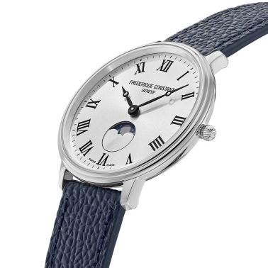Montre Frédérique Constant Classics Moonphase quartz cadran argenté bracelet cuir 39 mm