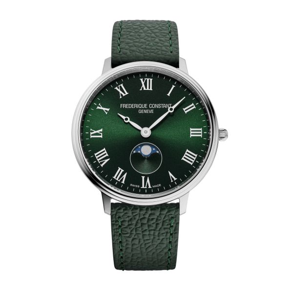 Montre Frédérique Constant Classics Moonphase quartz cadran bleu bracelet cuir 39 mm