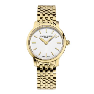 Frédérique Constant Classics Ultra Slim Ladies quartz PVD yellow gold silver dial steel bracelet 25 mm