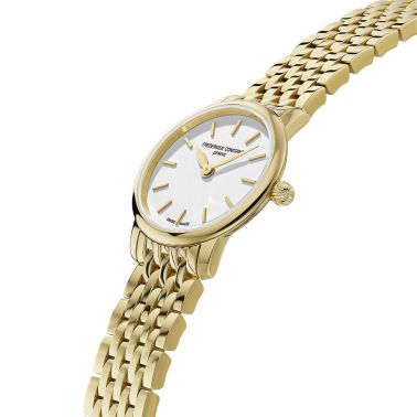 Frédérique Constant Classics Ultra Slim Ladies quartz PVD yellow gold silver dial steel bracelet 25 mm