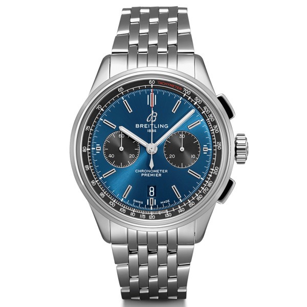 Montre Breitling Premier B01 chronograph cadran bleu bracelet acier 42 mm