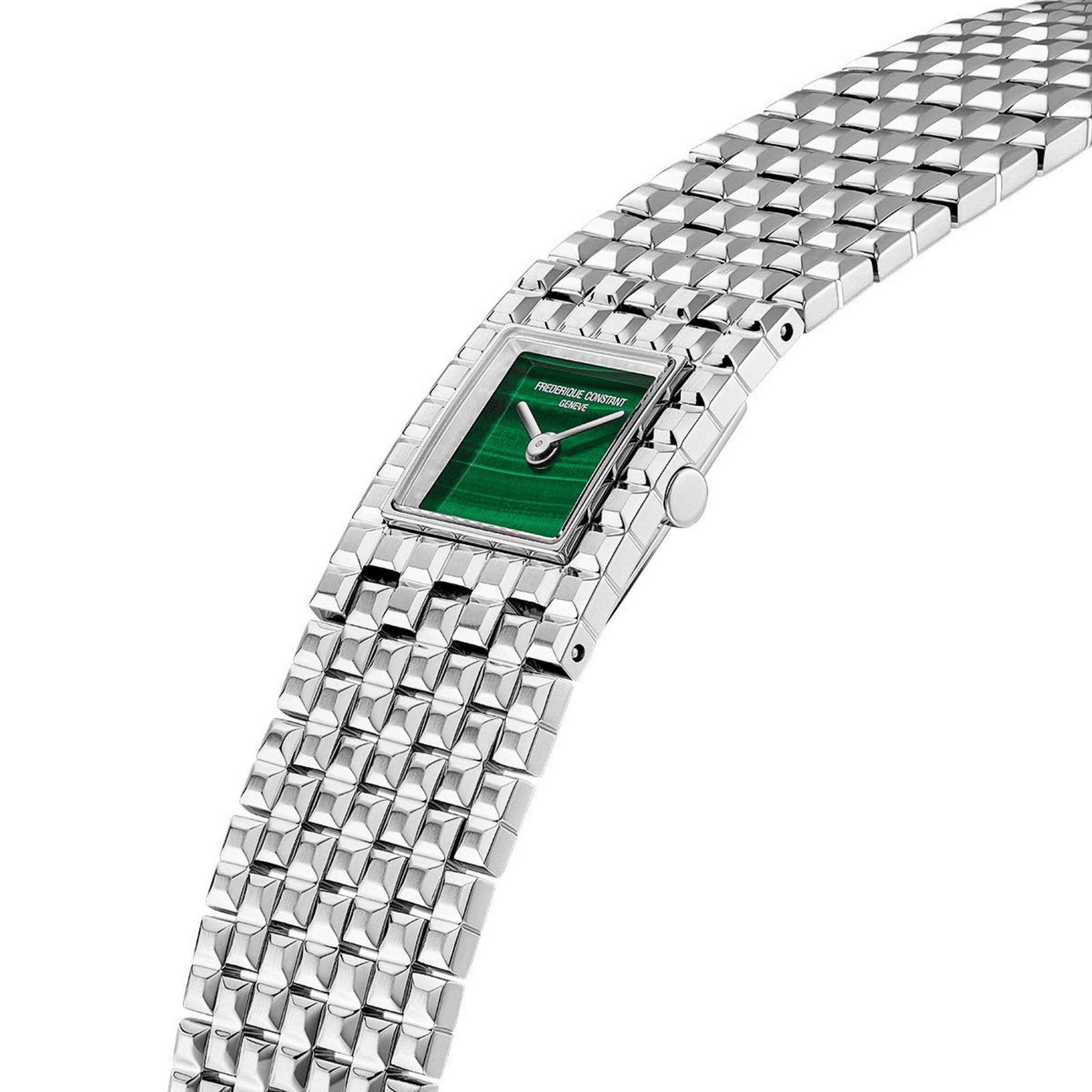 Montre Frédérique Constant Classics Manchette quartz cadran malachite bracelet acier 25.7 x 20 mm