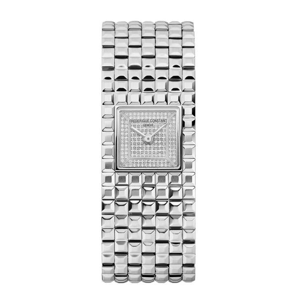 Montre Frédérique Constant Classics Manchette quartz cadran diamants bracelet acier 25.7 x 20 mm