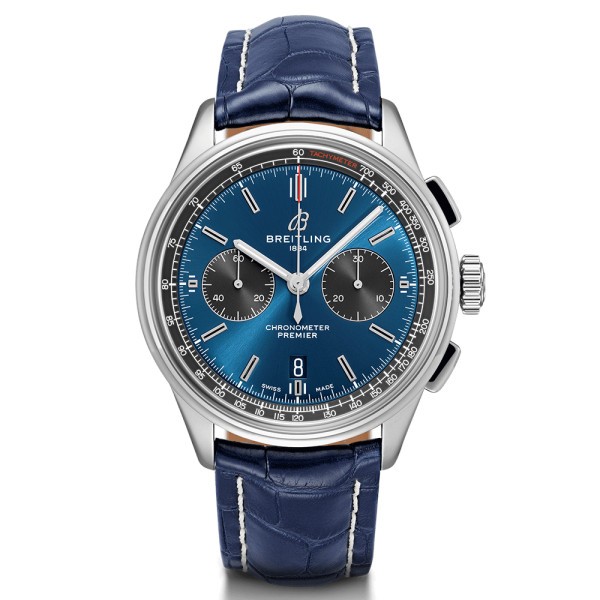 Montre Breitling Premier B01 chronograph cadran bleu bracelet croco bleu 42 mm