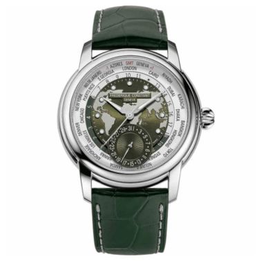 Montre Frédérique Constant Classics Worldtimer Manufacture Automatique cadran vert bracelet cuir 42 mm