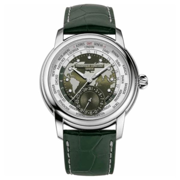 Frédérique Constant Classics Worldtimer Manufacture Automatic green dial leather strap 42 mm