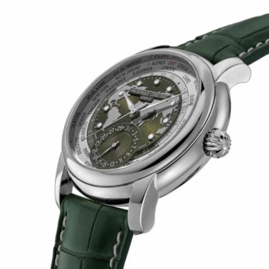 Montre Frédérique Constant Classics Worldtimer Manufacture Automatique cadran vert bracelet cuir 42 mm