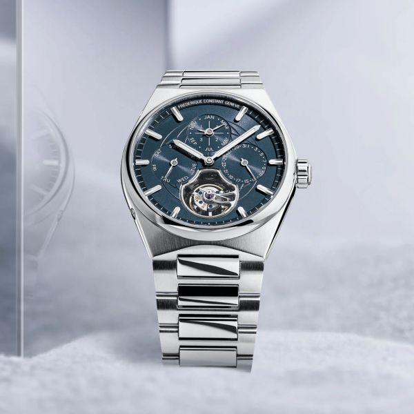 Montre Frédérique Constant Highlife Tourbillon Perpetual Calendar Manufacture automatique cadran bleu bracelet acier 41 mm