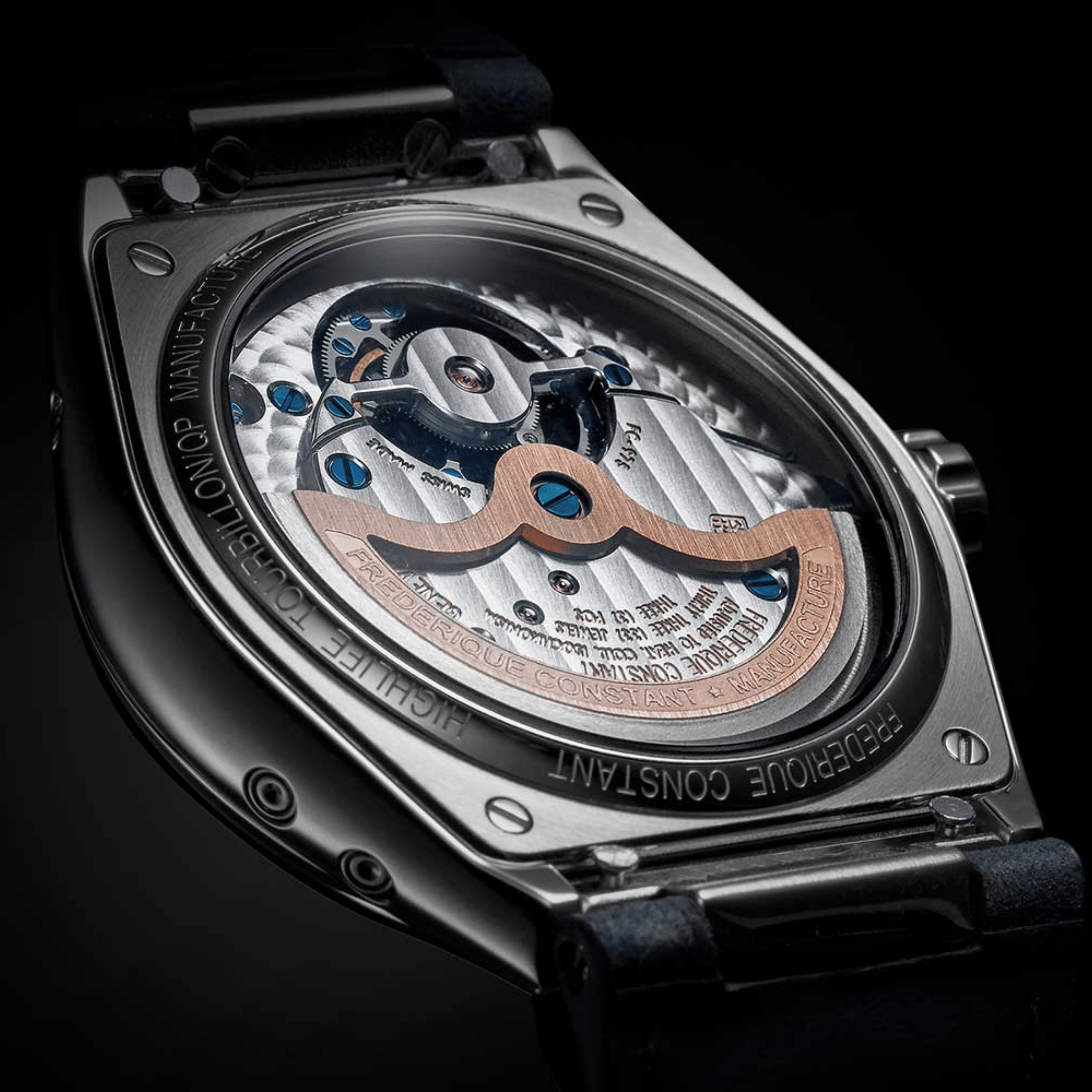 Montre Frédérique Constant Highlife Tourbillon Perpetual Calendar Manufacture automatique cadran bleu bracelet acier 41 mm