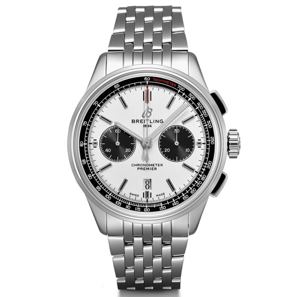 Montre Breitling Premier B01 chronograph cadran argenté Panda bracelet acier 42 mm