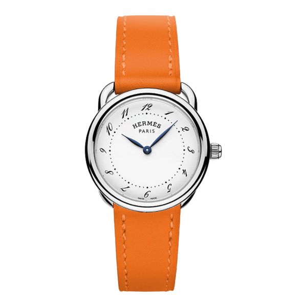 copy ofHERMÈS Arceau Petit Modèle quartz watch white matte dial brown leather strap 28 mm