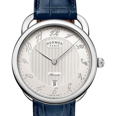 HERMÈS Arceau Large Model Automatic silver dial blue leather strap 40 mm