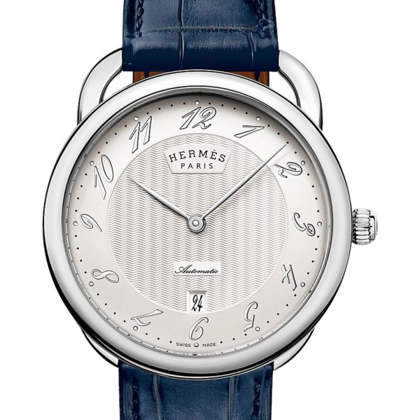 HERMÈS Arceau Large Model Automatic silver dial blue leather strap 40 mm