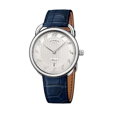 HERMÈS Arceau Large Model Automatic silver dial blue leather strap 40 mm