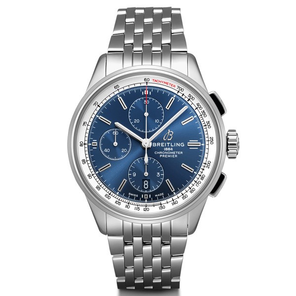 Montre Breitling Premier B13 chronograph cadran bleu bracelet acier 42 mm