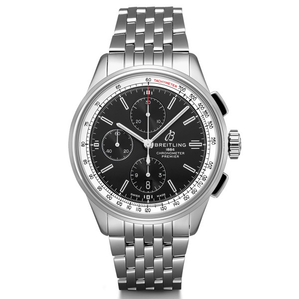 Montre Breitling Premier B13 chronograph cadran noir bracelet acier 42 mm