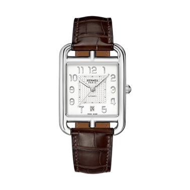 HERMÈS Cape Cod Automatic Manufacture silver dial brown leather strap 41 mm