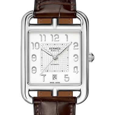 HERMÈS Cape Cod Automatic Manufacture silver dial brown leather strap 41 mm