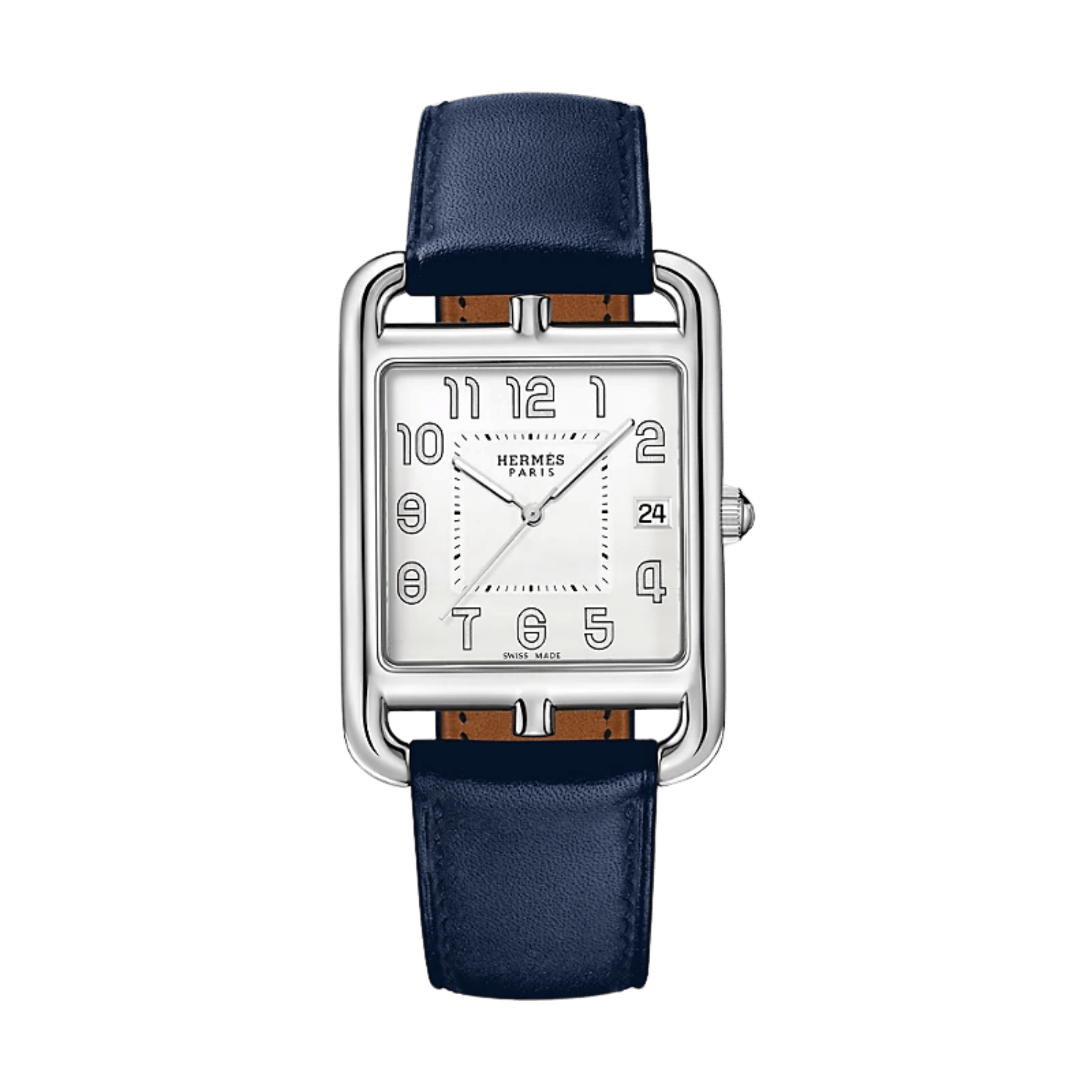 copy ofMontre HERMÈS Cape Cod Quartz cadran argenté bracelet cuir noir 41 mm