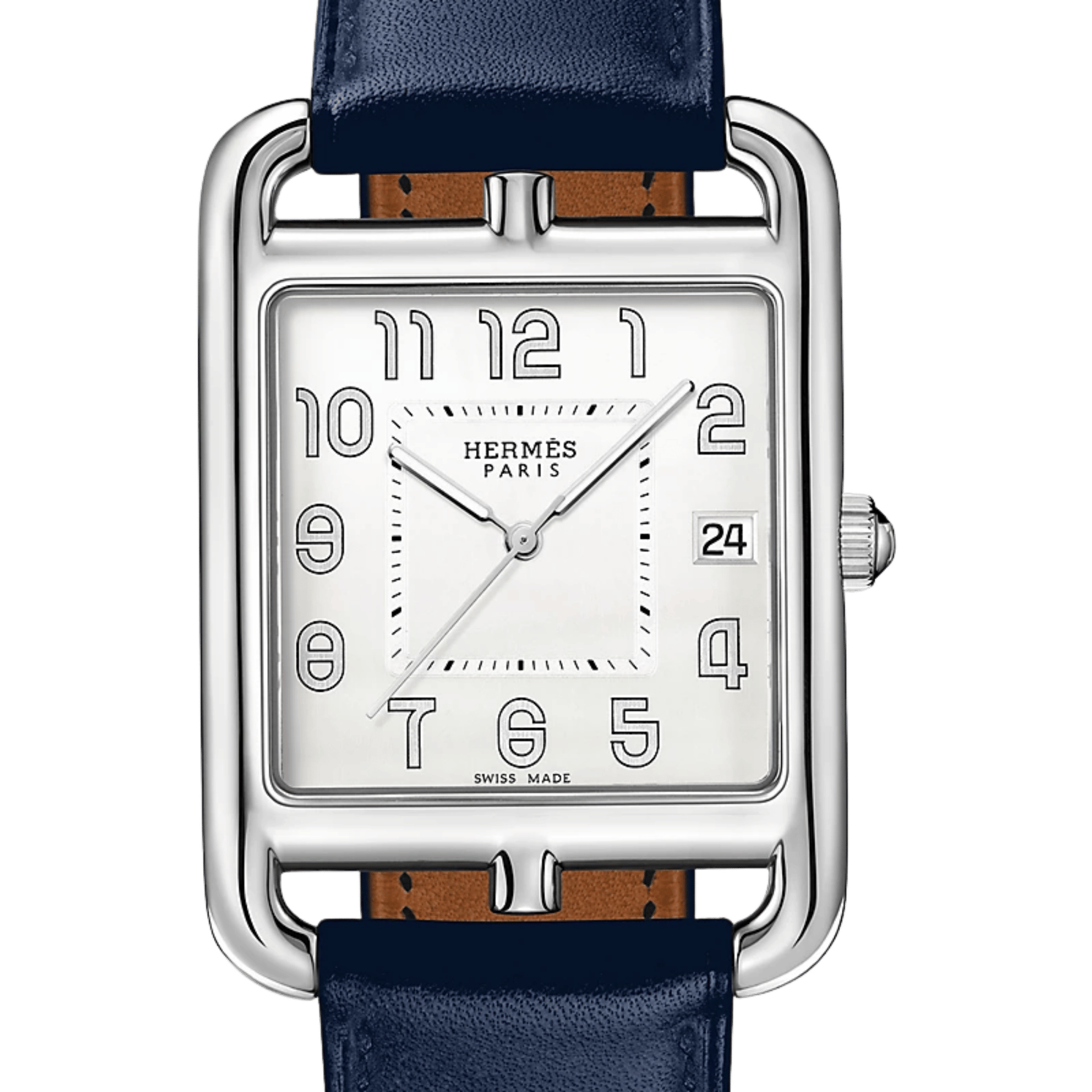 copy ofMontre HERMÈS Cape Cod Quartz cadran argenté bracelet cuir noir 41 mm