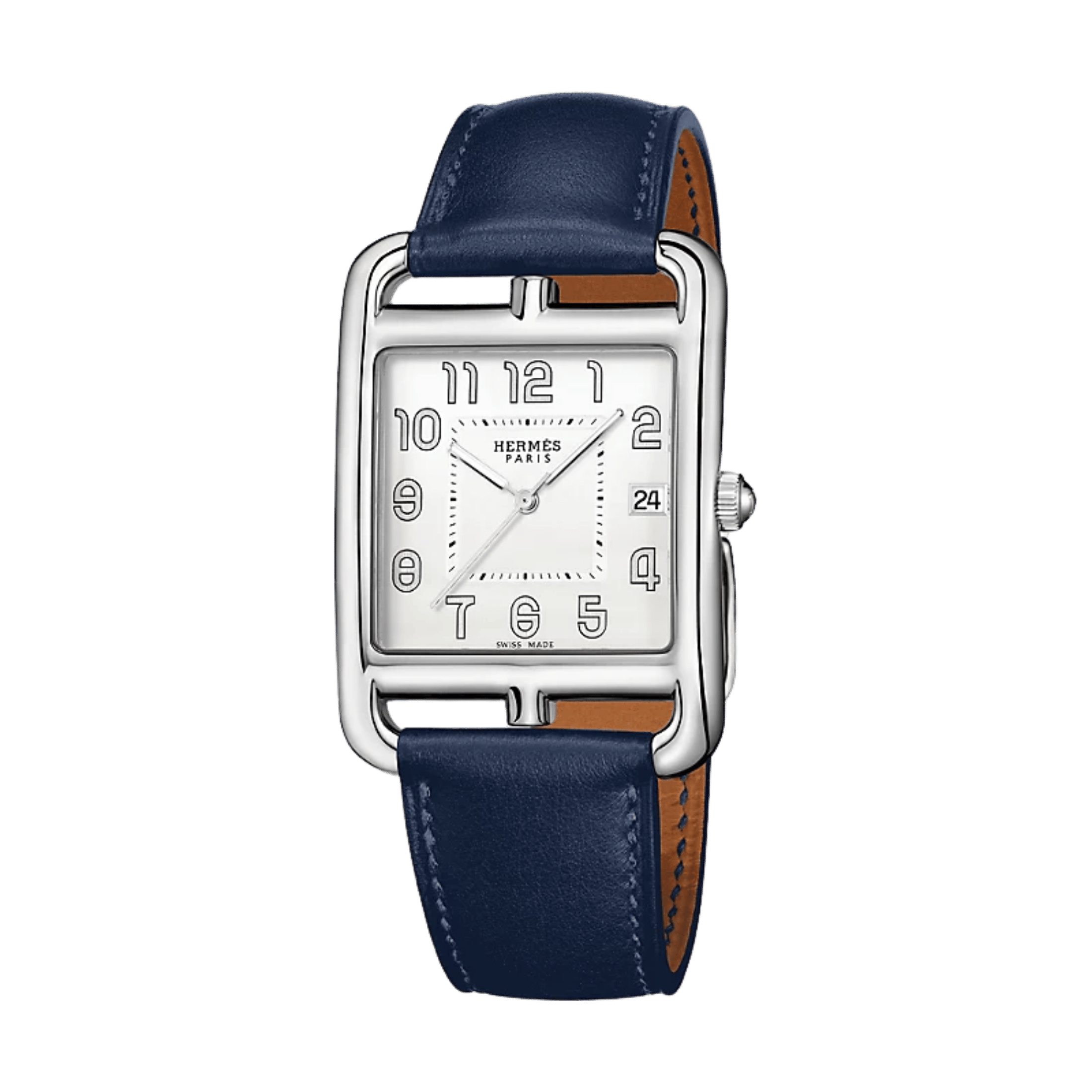 copy ofMontre HERMÈS Cape Cod Quartz cadran argenté bracelet cuir noir 41 mm