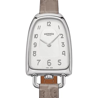 Montre HERMÈS Galop d'Hermès Moyen Modèle quartz cadran argent bracelet cuir étoupe 32 mm