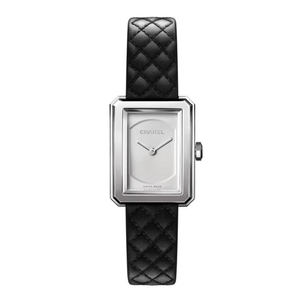 Chanel BOY·FRIEND Small Quartz Watch with Opaline Dial and Black Calfskin Strap