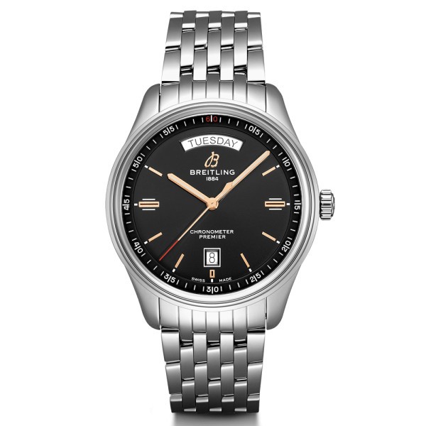 Montre Breitling Premier Automatic Day Date B45 cadran noir bracelet acier 40 mm