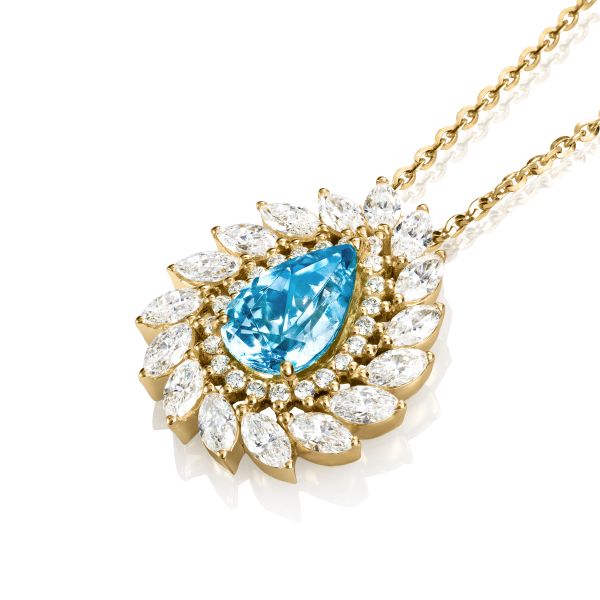 Collier Lepage Suzanne en or jaune, aigue-marine et diamants