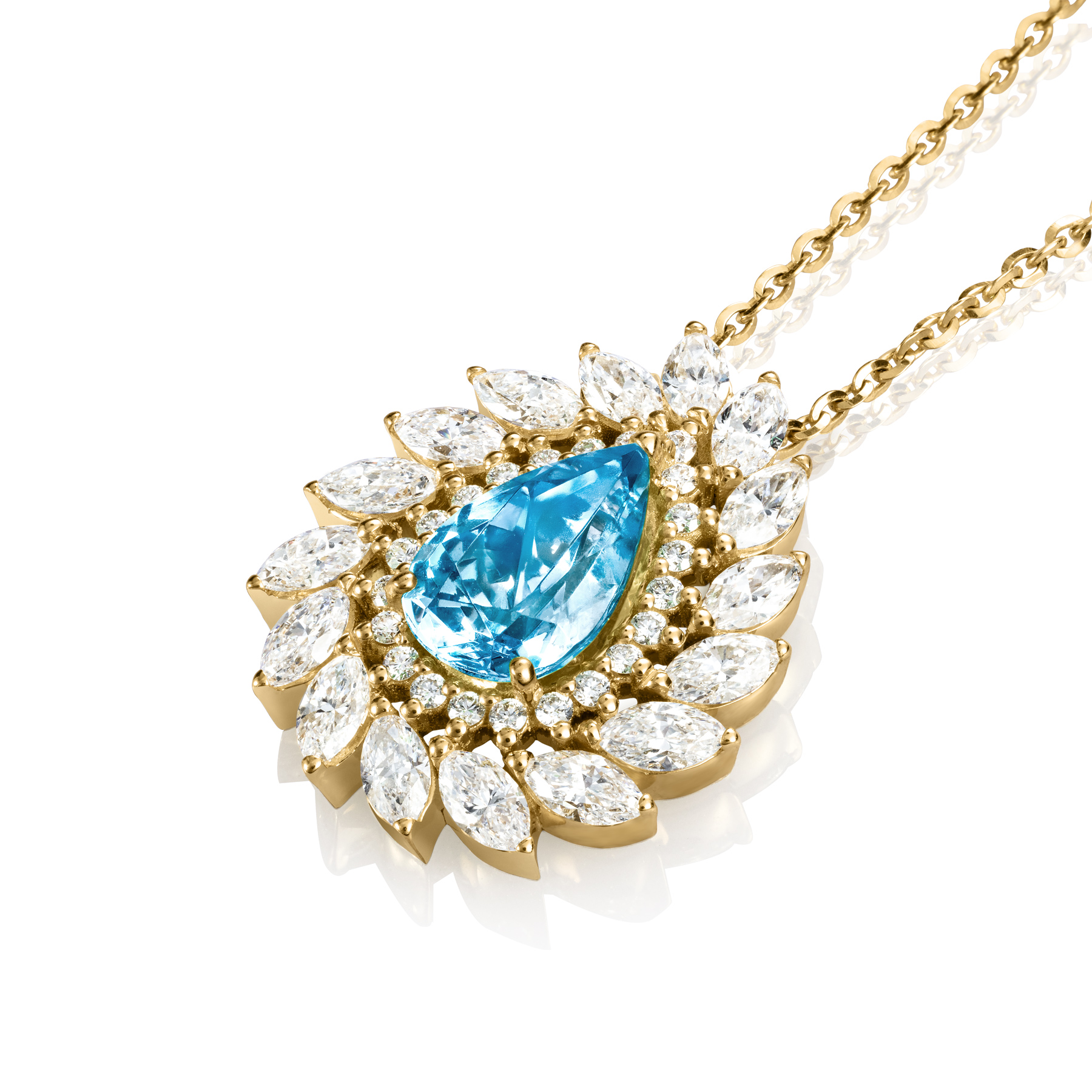 Collier Lepage Suzanne en or jaune, aigue-marine et diamants