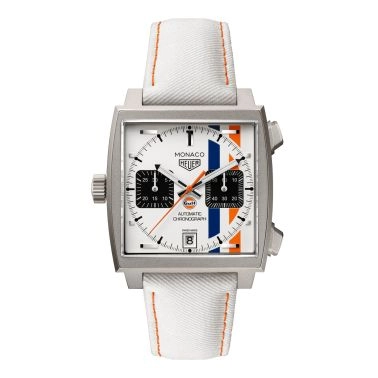 TAG Heuer Monaco Chronograph x Gulf "Limited Edition 2025" Calibre 11 Titanium automatic white dial leather strap 39 mm