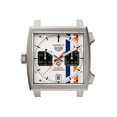 Montre TAG Heuer Monaco Chronograph x Gulf "Édition limitée 2025" Calibre 11 Titane automatique cadran blanc bracelet cuir 39 mm