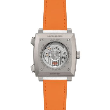 Montre TAG Heuer Monaco Chronograph x Gulf "Édition limitée 2025" Calibre 11 Titane automatique cadran blanc bracelet cuir 39 mm