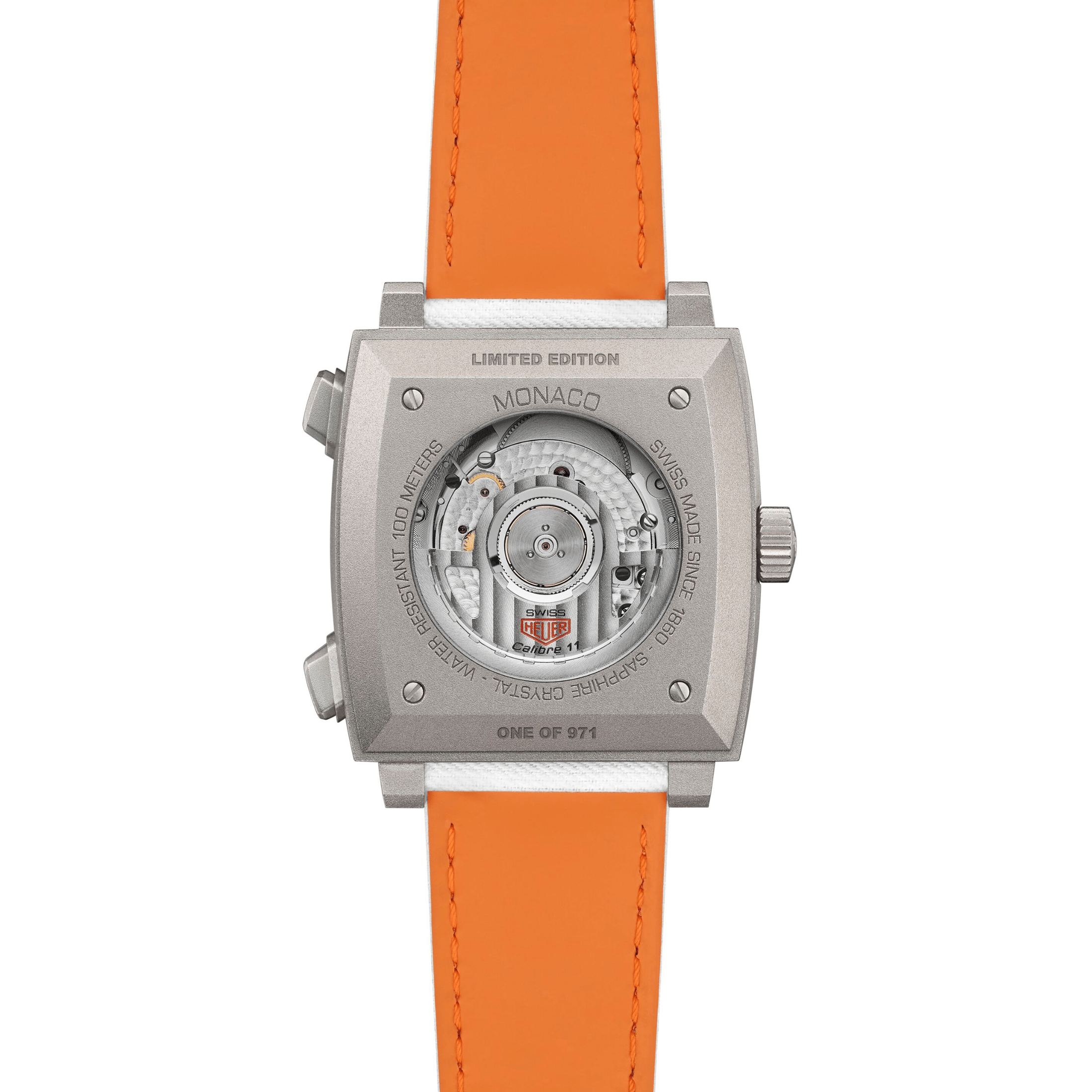 Montre TAG Heuer Monaco Chronograph x Gulf "Édition limitée 2025" Calibre 11 Titane automatique cadran blanc bracelet cuir 39 mm