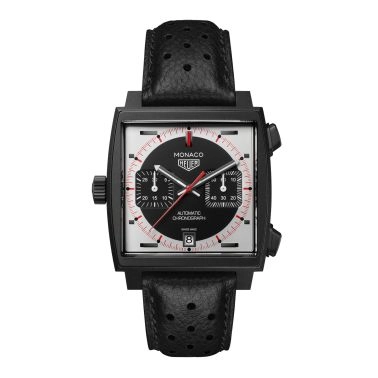 TAG Heuer Monaco Chronograph "Stopwatch" Calibre 11 Titanium automatic black dial leather strap 39 mm