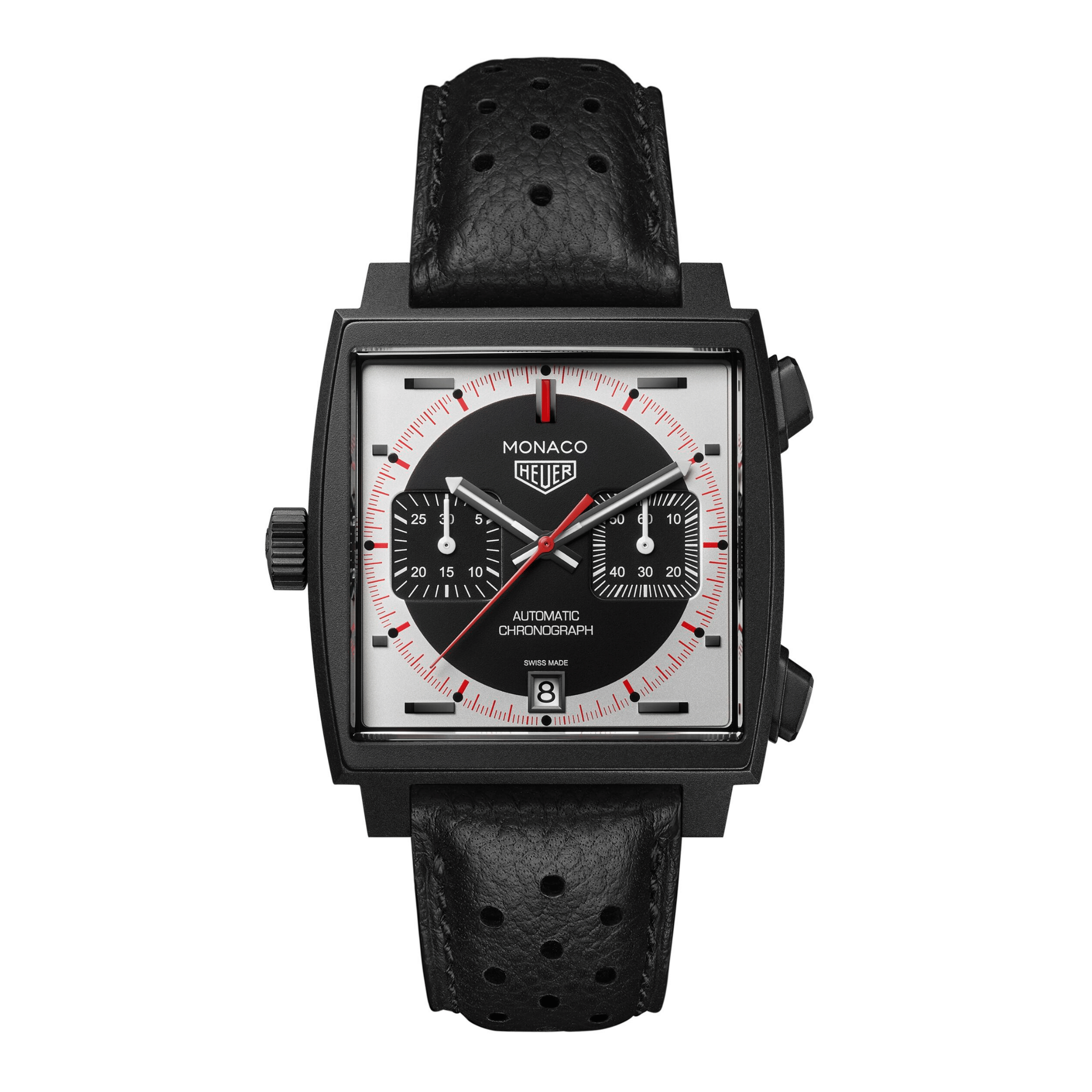 Montre TAG Heuer Monaco Chronograph "Stopwatch" Calibre 11 Titane automatique cadran noir bracelet cuir 39 mm
