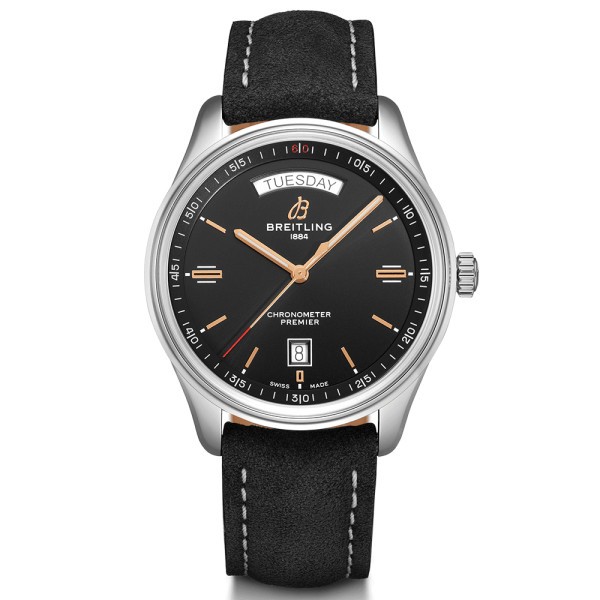 Montre Breitling Premier Automatic Day Date B45 cadran noir bracelet nubuck noir 40 mm