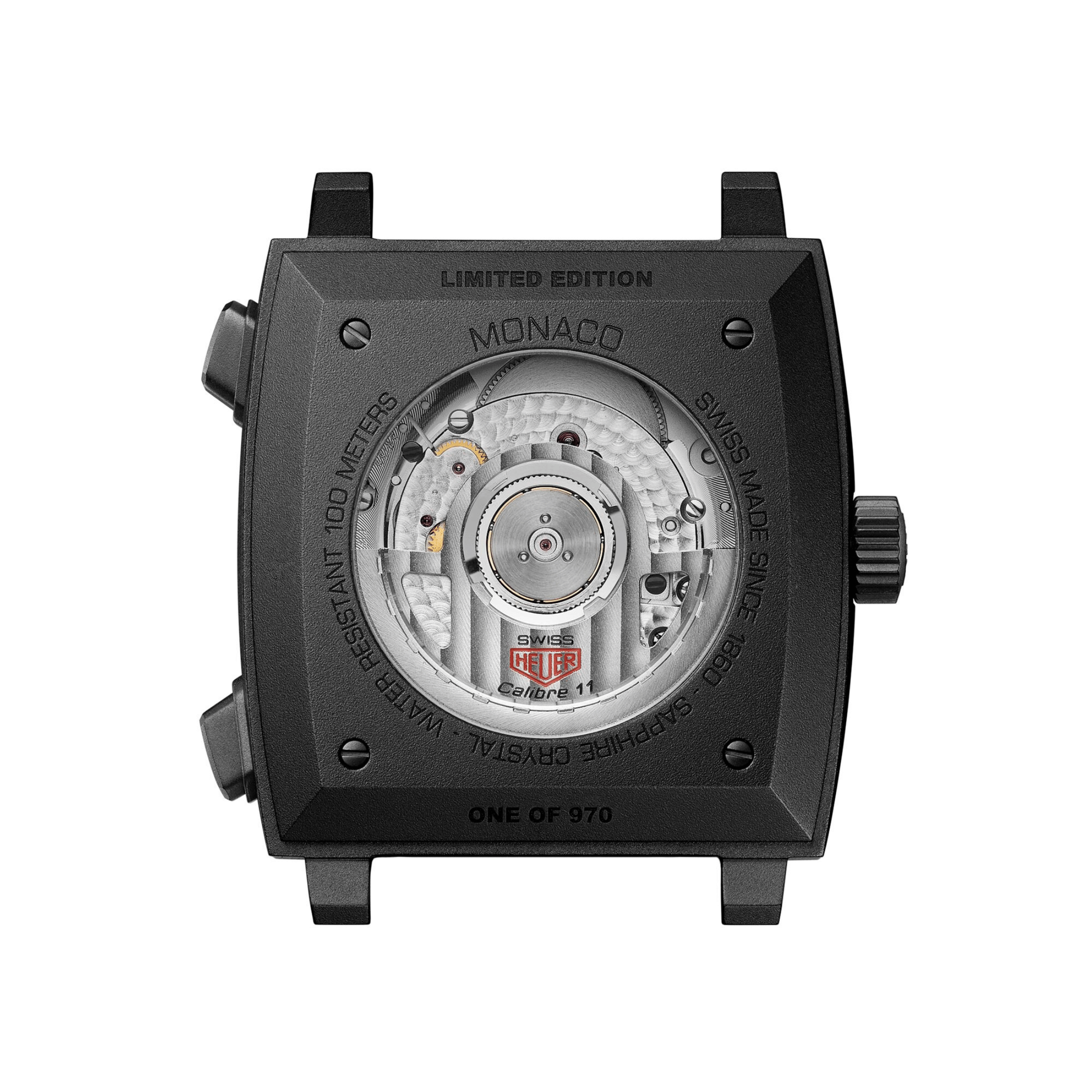 Montre TAG Heuer Monaco Chronograph "Stopwatch" Calibre 11 Titane automatique cadran noir bracelet cuir 39 mm
